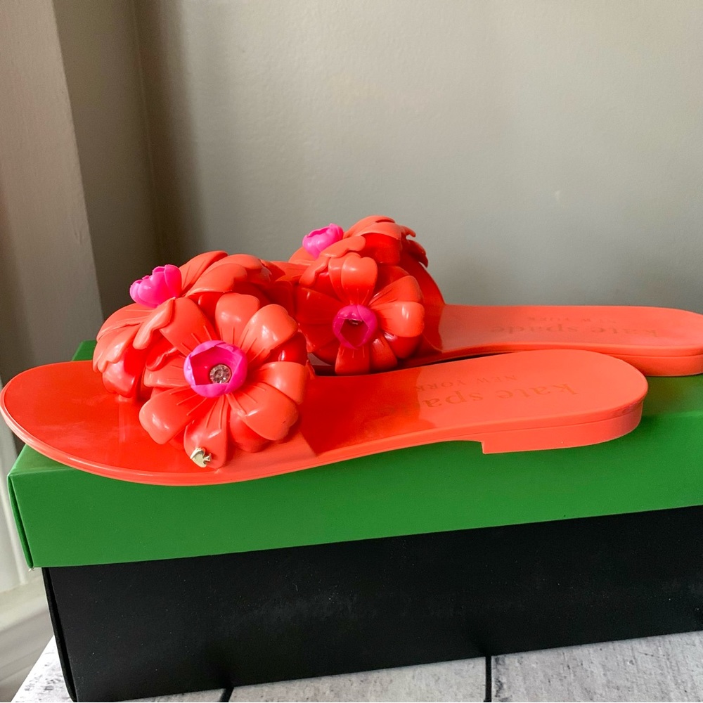 New Kate Spade New York Jaylee Jelly Flat Thong Slide Sandals Size US 7B -Tomato - Picture 5 of 7